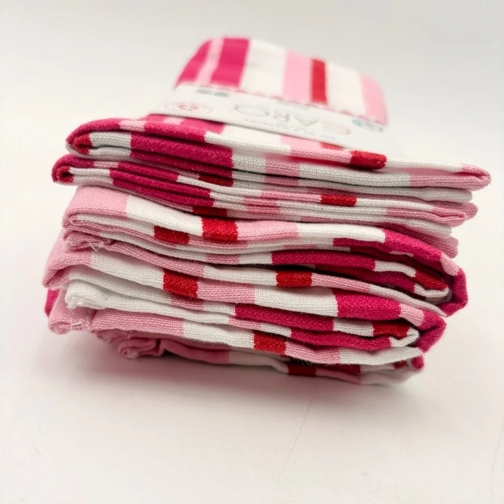 Caro Home Set‎ of 8 Pink Red Striped Cloth Napkins 18x18 Recycled Yarn New
